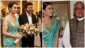 Trisha Krishnan’s blue saree at Vijay’s swearing-in reminds fans of Aishwarya Rai Bachchan’s iconic look with Atal Bihari Vajpayee |