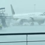 Delhi Airport: Watch: Indigo stepladder crashes into parked Air India aircraft at Delhi airport during sudden storms | India News