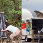Watch: Canadian man chases three Indians after they dump sofa in the forest, makes them dispose it properly |