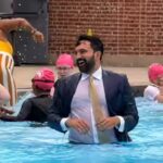 Suit, tie and a splash: NYC mayor Zohran Mamdani revives pool tradition in full formal wear — video