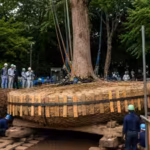 Japan does not cut down centuries-old trees for development. Instead, experts spend months preparing their roots and relocating them |